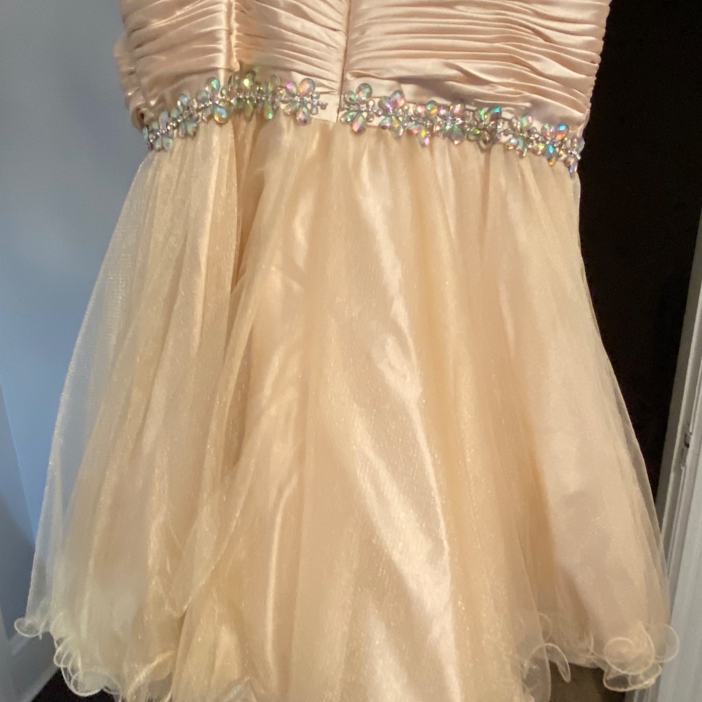 Champagne Ruched Rhinestone Bodice Dress - Picture 8 of 10